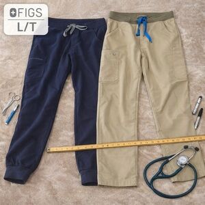 FIGS Scrub Pants Bundle womens sz L/T navy Zamora Jogger + Cade Cargo tan comfy